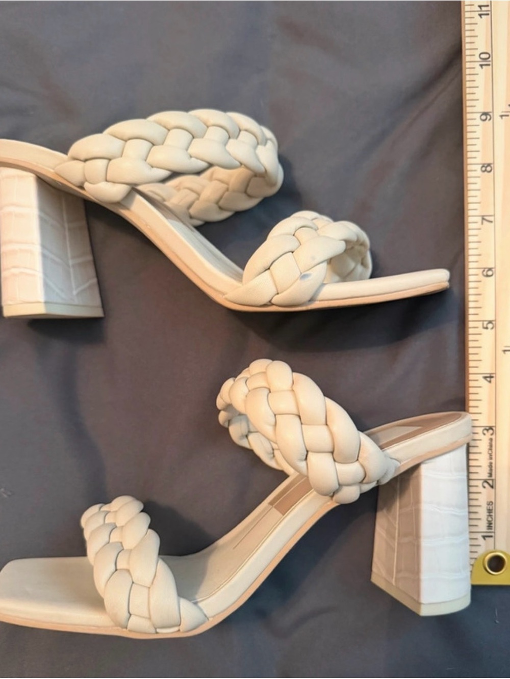 Dolce Vita Braided Double-Strap Block Heel Mules in Off-White
